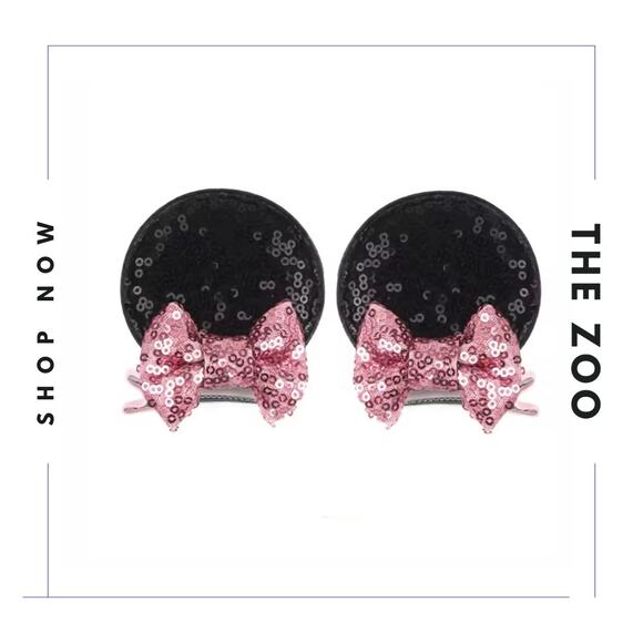 Scrunchie Mouse Ears Pink Glitter - Picture 3 of 3